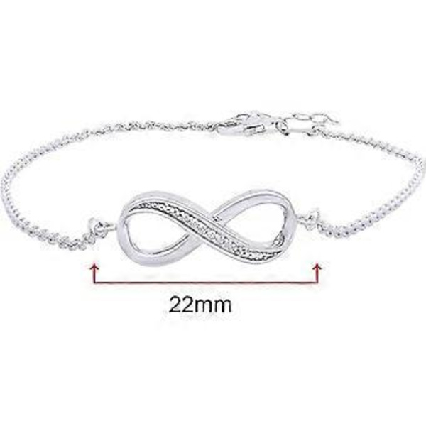 Justerbart armbånd med uendelighetskjærlighet og naturlige diamanter for kvinner i sterlingsølv (0,02 Cttw, I-J farge, I2-I3 klarhet), 7'' L +1''