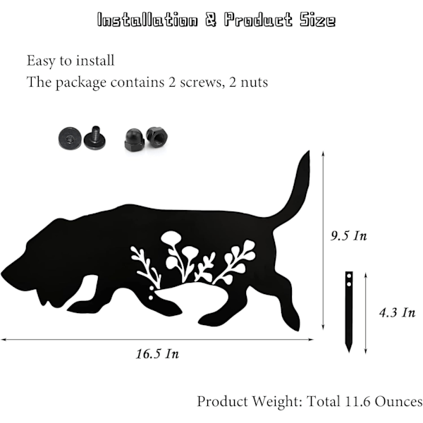 Basset Hound Metallhund Stake Trädgård Trädgårdsstaty, Gård Dekoration