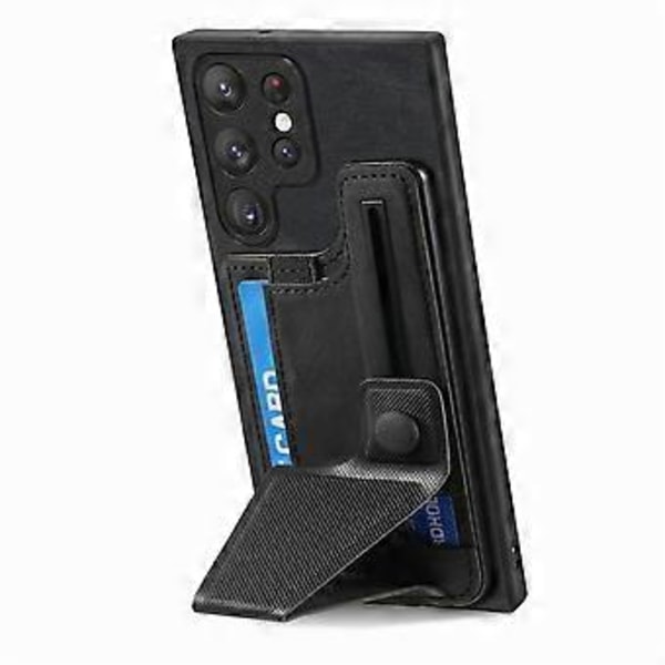 Samsung Galaxy S25 Ultra -kotelo korttipaikalla ja jalustalla, retro nahkainen takakansi - Musta (Musta)