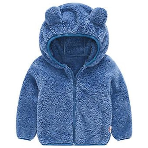 2-6 År Børn Teddybjørn Blød Fleece Hættejakke Varmt Lynlåsjakke Yderbeklædning (3-4 År Blå)