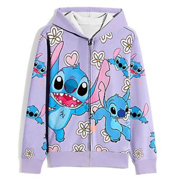 Stitch Söta 3D-tryckta Full Zip Hoodie Jacka Barn Flickor Pojkar Unisex Casual Lös Huvtröja Ytterkläder Toppar (9-10 År)