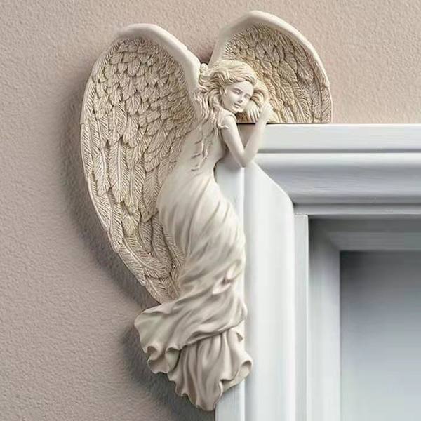 Dørkarmsengel Ornament Med Vinger, Retro Harpiks Håndværk Til Hjemmet