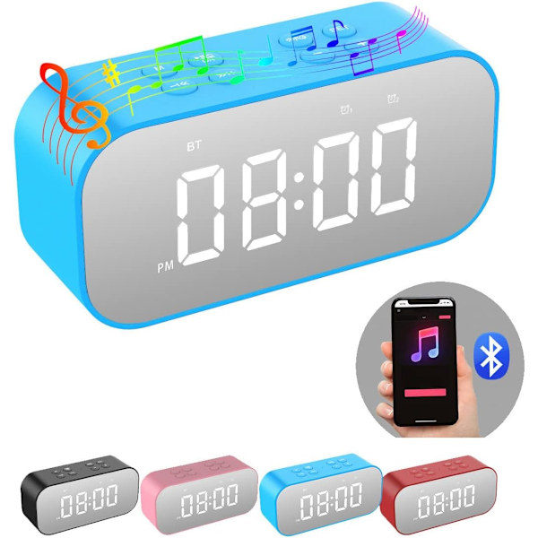Digital väckarklocka med Bluetooth-högtalare, skrivbords klocka för sovrum, liten bords klocka med dubbla larm, snooze, dimbar LED-display.