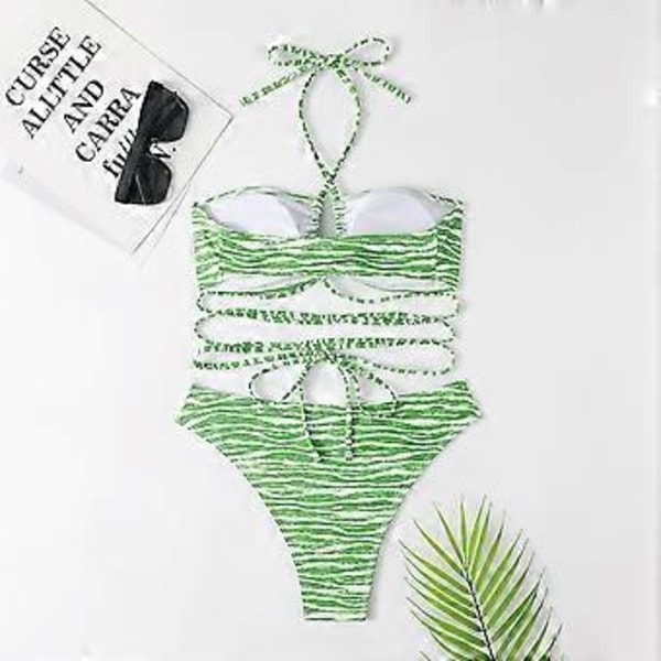 Naisten seksikkäät olkaimet Halter Cross Front High Cut String 2-osainen bikinisetti uimapuku (S Vihreä)