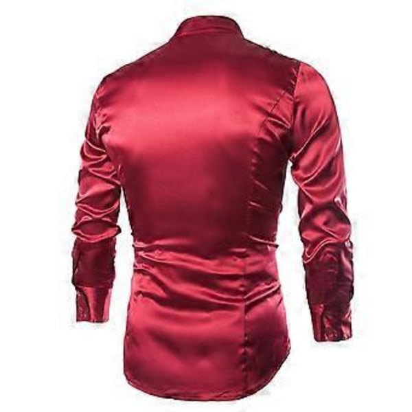 Miesten Napit Satiini Luksusmekkopaita Slim Fit Juhla Pitkähihainen Kiiltävä Virallinen Paita (2XL Viininpunainen)