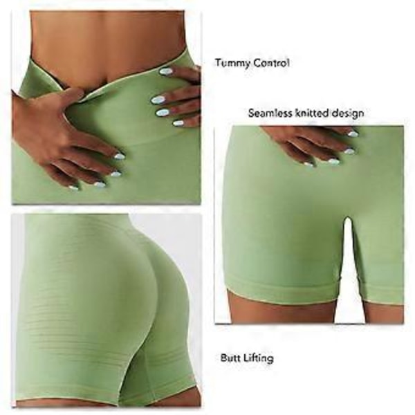 Kvinders Løbe Yoga Shorts Mavekontrol Sømløs Strikket Højtaljet Butt Lifting Træning Workout Short Leggings (M Lysegrøn)