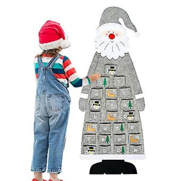 Stor Filt Julepynt Hjemmedekoration Julemand Adventskalender Lommer (Grå)