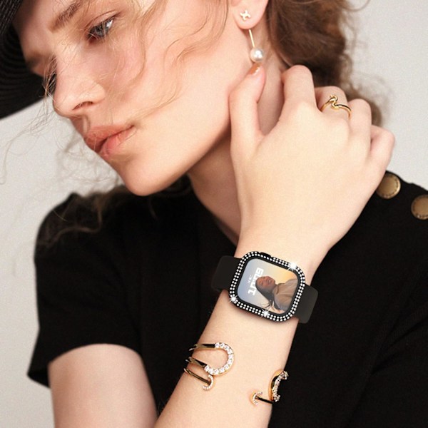 til Apple Watch Case 44mm Series 6/5/4/SE med hærdet glas skærmbeskytter, dobbelt bling etui krystal diamanter Rhinen