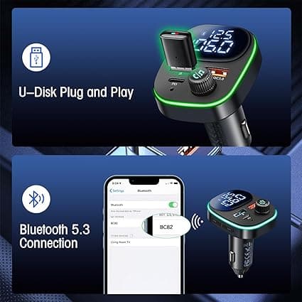 Bluetooth FM-sender, PD(30W) & QC 3.0 bil Bluetooth-adapter, Bluetoot