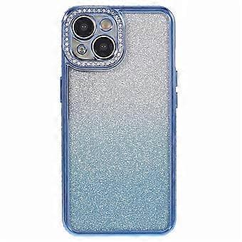 Kompatibelt TPU-skal för iPhone 15 Plus, glänsande strass, gradient glitter telefon baksida (Blå)