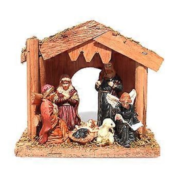 Julepynt Julekrybbe Ornamenter Jesu Fødsel Krybbe Kammer Jesus Fødselsscene Religiøse Kirkepynt 14*7*13cm (A)