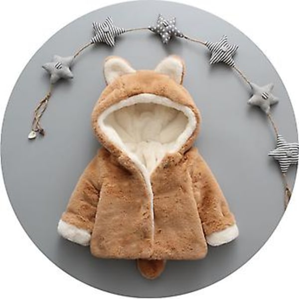 Søt katterøre-jakke i mykt fleece for barn 6 måneder - 6 år, falsk pelshette, yttertøy (2-3 år khaki)
