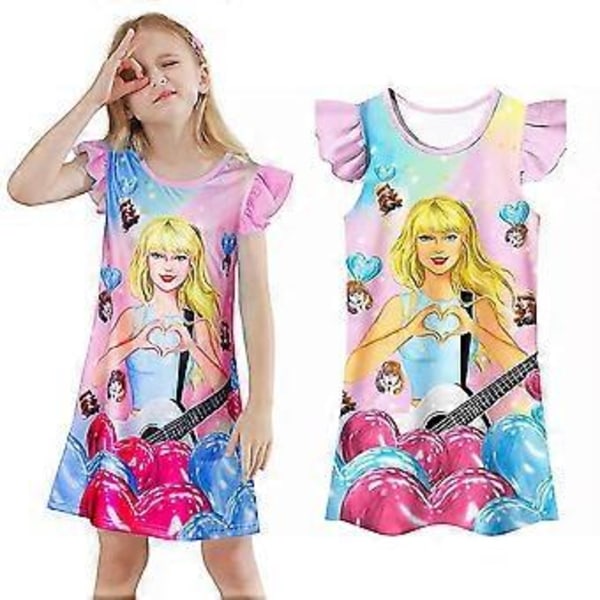 Flickor Barn Taylor Swift Tecknad Figur Nattlinne Musikkonsert Pyjamas Klänning Sovkläder Nattkläder Klänningar för Fans (5-6 År)