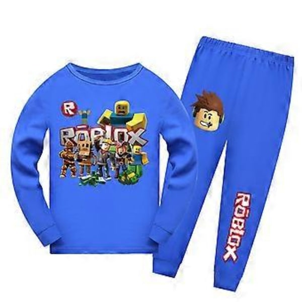 7-14 år Barn Pojkar Flickor Roblox Spel Tryckt T-shirt Toppar Byxor Pyjamas Set Pjs Sovkläder Nattkläder (9-10 år Mörkblå)