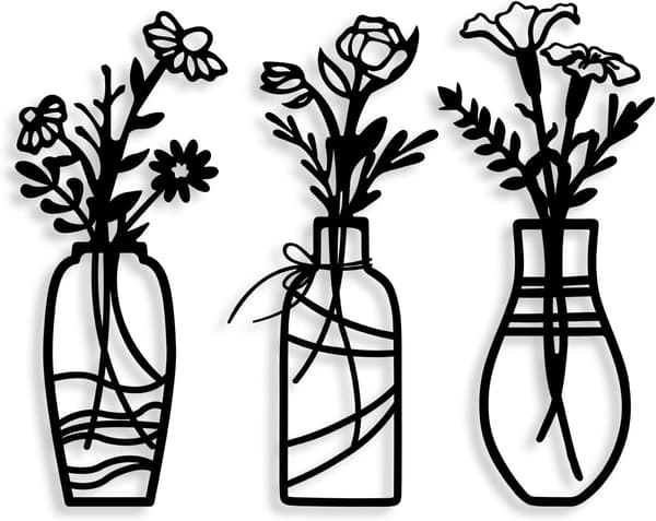 3 delar metallvas blommor väggkonst - Rustik bondgårdsinredning Bl