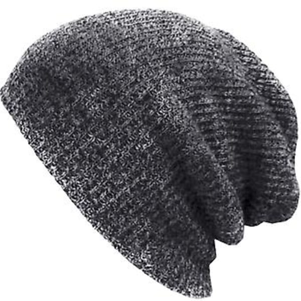 Unisex Vintervarm Ull Stickad Virkad Slouchy Beanie Hatt (Svart)