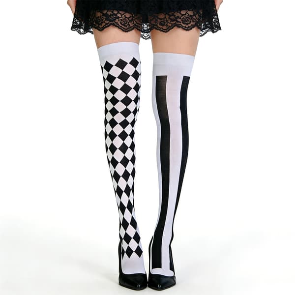 2 par Halloween Over-the-Knee Strømper, Sort & Hvid / Argyle Hjerte Mønster Lårhøje Strømper til Fest og Cosplay