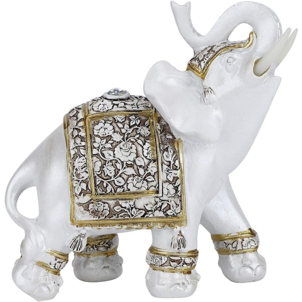 Feng Shui elefantstatyer, vita elefantfigurer med upphöjda