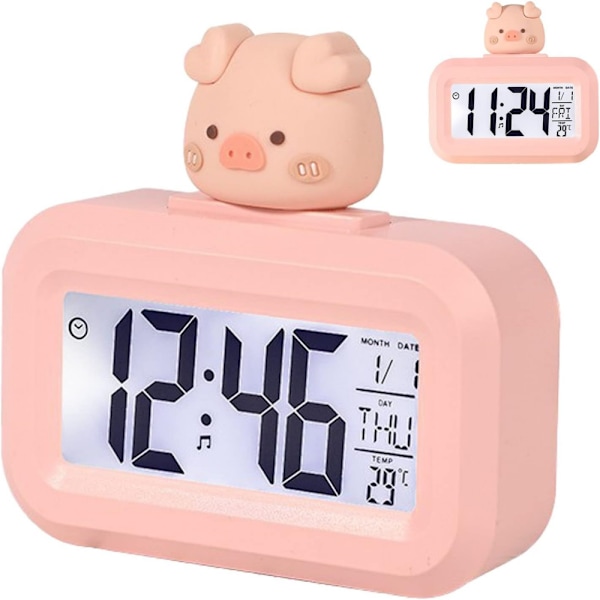 Söt Elektronisk Väckarklocka (Rosa Gris), Cartoon LED-Skärm Electr
