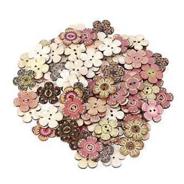100 stk Treknapper DIY Blomsterformede Knapper Fargede Tegne Knapper
