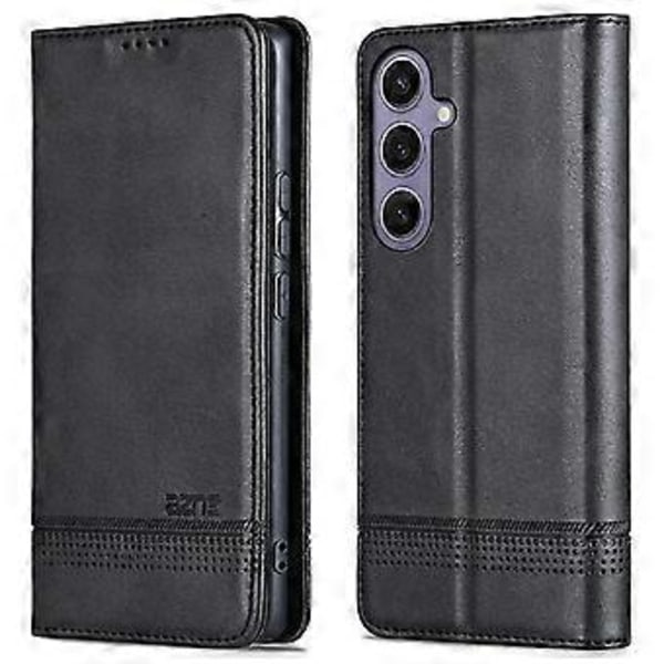 AZNS Etui til Samsung Galaxy A56 5G, PU-læder med kohudtekstur, tegnebog telefoncover - Sort (Sort)