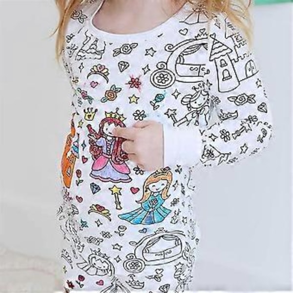 Kreativa Barn DIY Graffiti Pyjamas Hemkläder Set, Färga Dina Egen Pyjamas för Pojkar & Flickor (2-3 År En Liten Prinsessa)