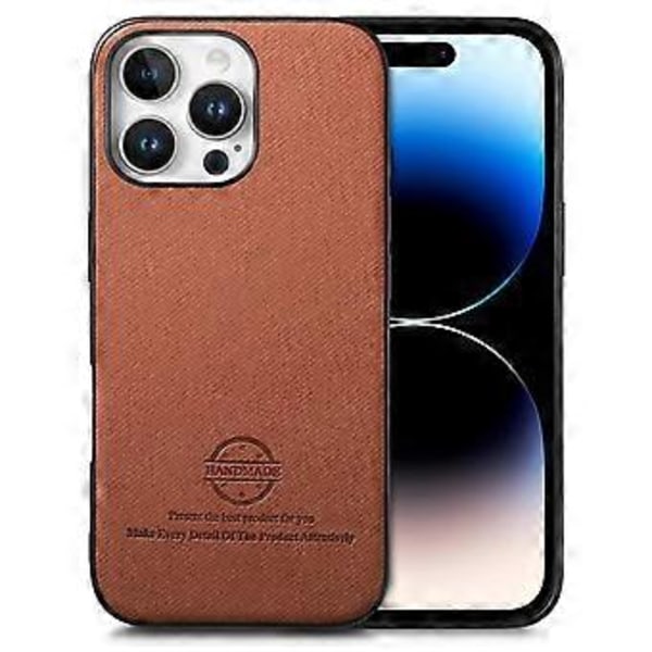 För iPhone 14 Pro Skal Tygtextur Läder+PC+TPU Anti-Drop Telefonskal - Brun (Brun)