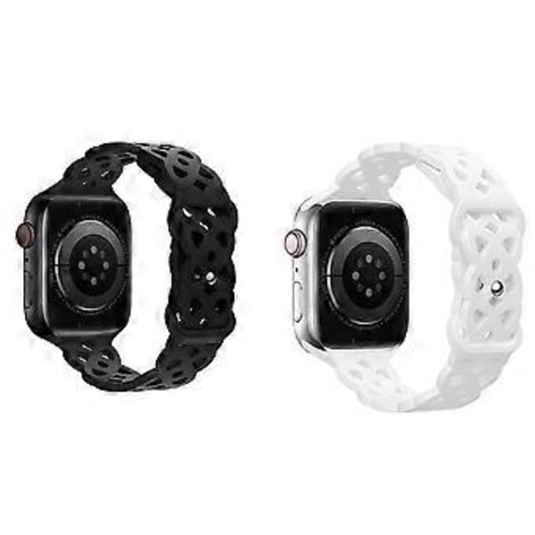 2-pak læderremme med blondekant, kompatible med Apple Watch 42/44/45 mm til kvinder, iWatch-remme slanke tynde udhulede med klassisk lås til iWatch Series SE