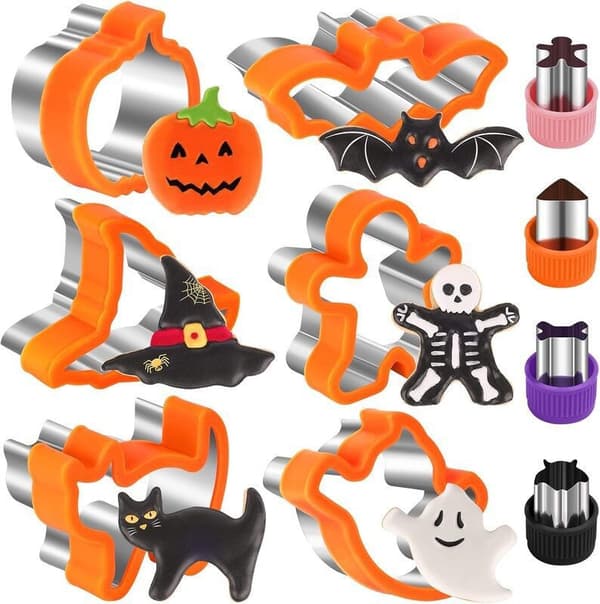 Halloween-udstikkersæt, 10 dele, kageudstikkere i rustfrit stål med græskar, spøgelse, flagermus og sort kat til bagning