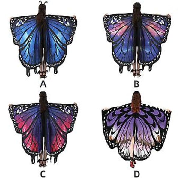 Voksen Butterfly Shawl Kappe med Roterende Vinger til Halloween, Cosplay og Dans (Sort)( )