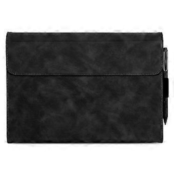 Til Microsoft Surface Pro 10/9 Etui Stativ Læder Beskyttelsesærme med Pen Holder - Sort (Sort)