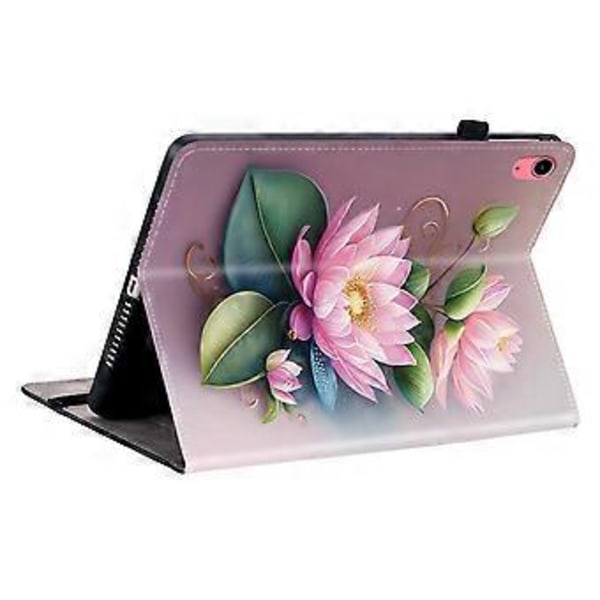 För iPad (2025) / 10.9 (2022) Läderfodral Mönstertryckt Ställ Tablet Skydd med Kortfack (Lotus)