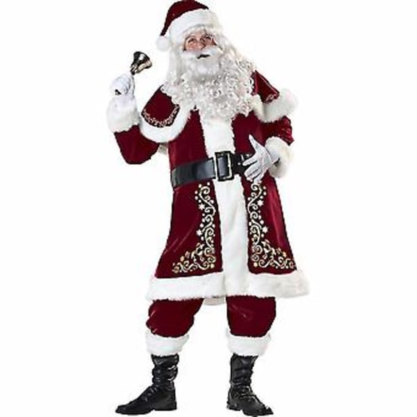 Plus Size Deluxe Sammet Juldräkt Cosplay Par Santa Claus Kläder Festkläder Juluniform Kostym För Män Kvinnor V1 (XL Röd Man)