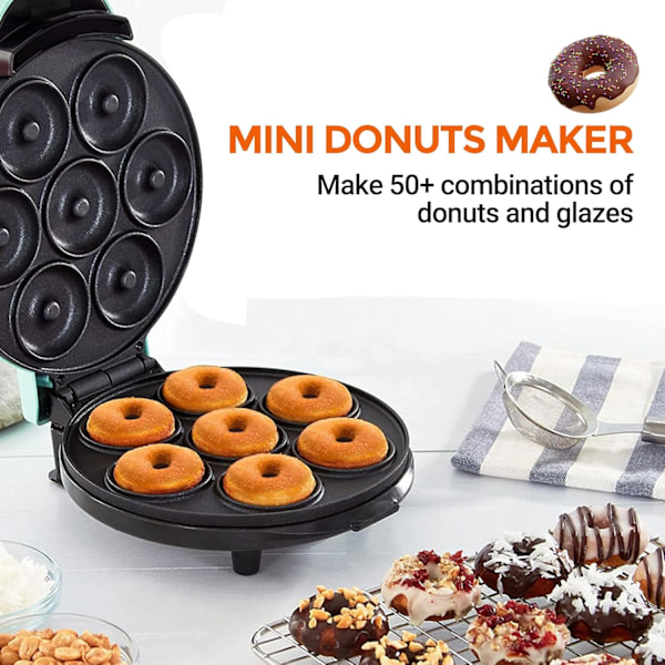 Mini Donut Maker, 7 huller Mini Donut Maskine, Non-Stick & Dobbeltsidet