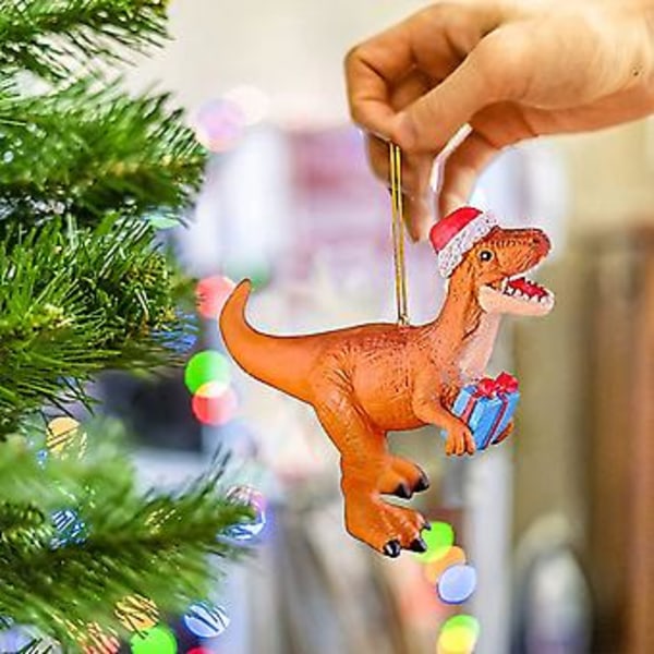Jule-Dinosaur-Hengende Pynt til Juletreet - Hengende Festdekorasjon (Oransje)