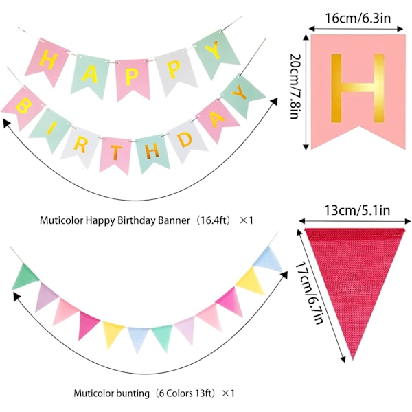 Pastell Födelsedagsfest Dekorationer, Macaron Grattis på Födelsedagen Banner, Vimpel, Hängande Pappersfläktar, Pom Poms, Honeycomb Dekorationer Set För Flickor Och Kvinnor