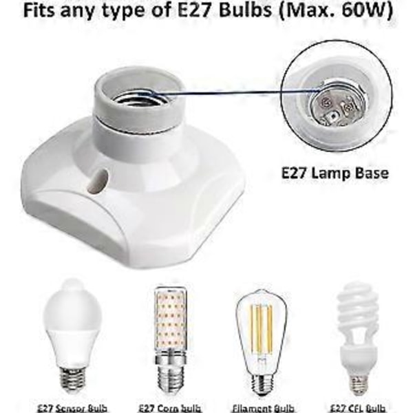 E27 Skrusokkel for Tak, E27 Garasjesokkel, AC 220-240V, Sokkelholder for LED-pære, E27 Base Taklampebase, Hvit Plast Lampebase for Vegg