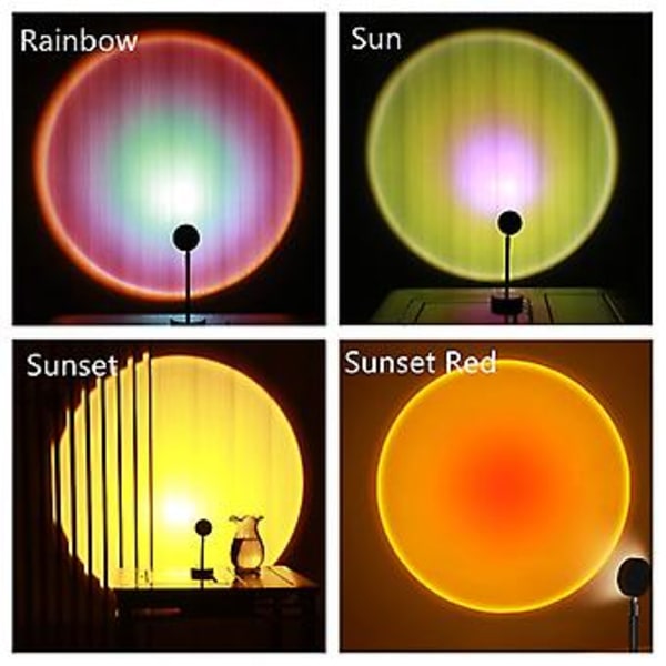 Auringonlaskulampun projektio sateenkaaren punainen valoprojektori USB-led-yövalot Ins-valokuvaus makuuhuone baari kahvilat seinävalaistus  Aurinko