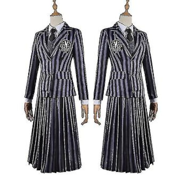 Kvinders Addams Family Kjole Halloween Party Cosplay Kostume V (M Korte Ærmer Kjole)