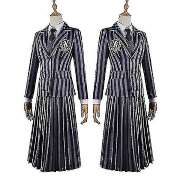 Kvinders Addams Family Kjole Halloween Party Cosplay Kostume V (XL Langærmet Kjole)