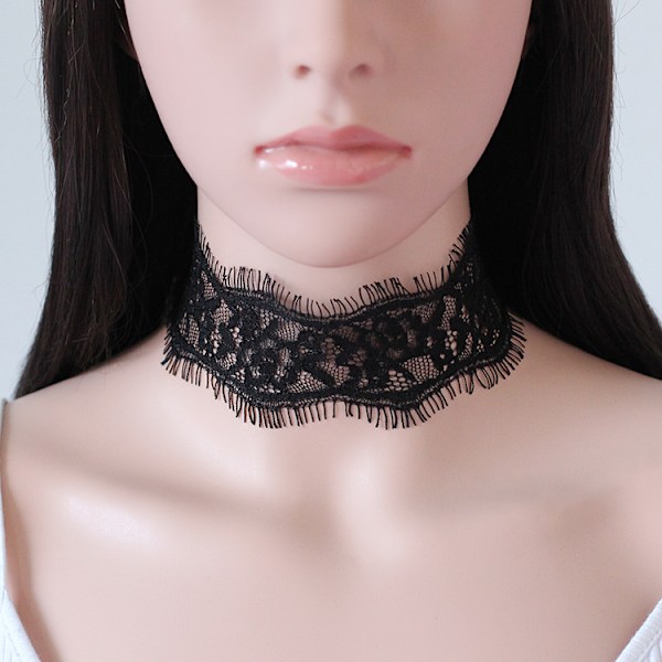 Svart ihålig slät spets choker halsband kvinnor accessoarer