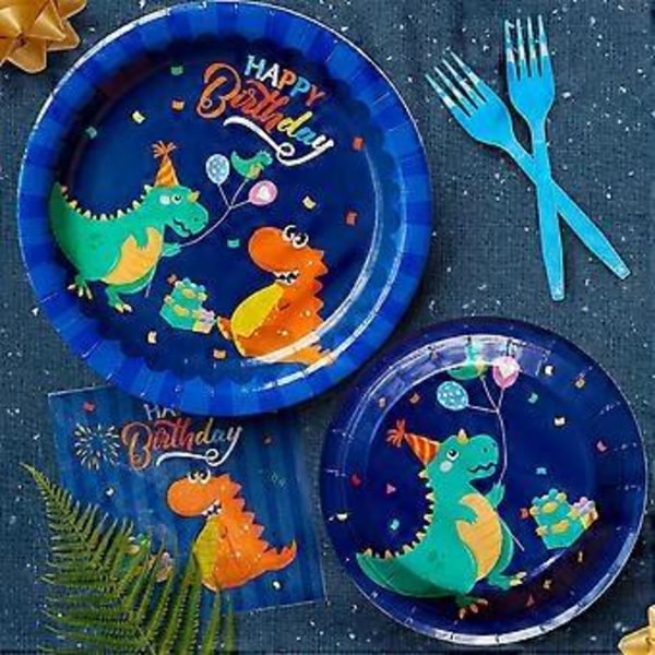 Dinosaurukset Syntymäpäiväjuhlatarvikkeet, 96 kpl Dinosaurusten Juhlatarvikkeet Juhla-astiat Lautasliinat Haarukat Astiastosetti Dinosaurusten Teemalla Pojille Lapsille Syntymäpäiville