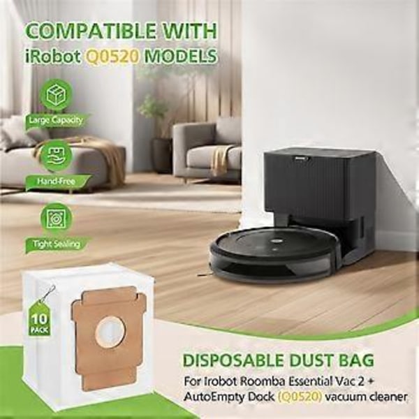 Støvposer til IRobot Roomba Støvsuger 2 Q0520 Essential Robotstøvsuger, 2,8 L Stor Kapacitet Repl
