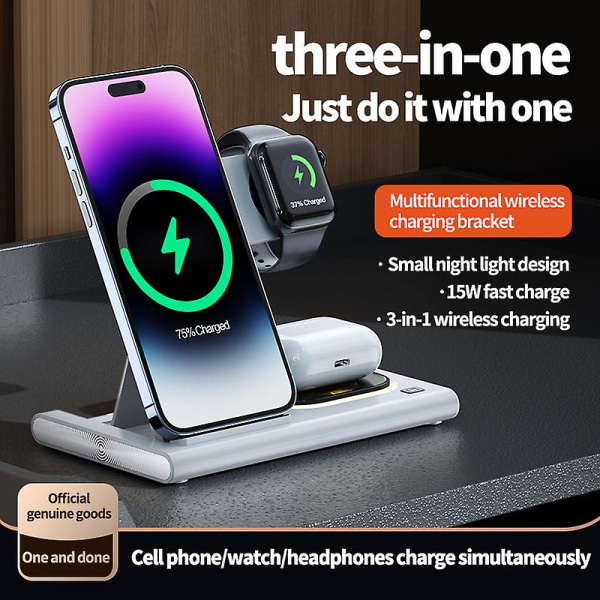 3 in 1 30W Wireless Charger Stand For iPhone 14 13 12 Pro Max Apple Watch 8 7 Samsung Watch 5 Airpods Fast Charging Dock Station For Apple White