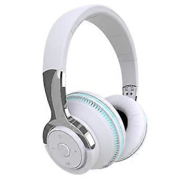 Trådløst headset bluetooth headset subwoofer stereo plugin-kort fargerikt lys datamaskin headset (matt hvit)