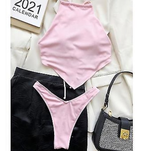 Dam Högmidjad Baddräkt Tvådelad Baddräkt Bikini Set Bikini (L ROSA)