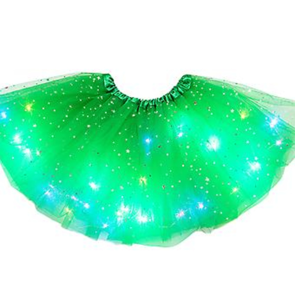 Flickrande Tutuskjort för Flickor, Baby Sekvens LED Ljus Upp Pettiskirt Balletkläder, Lysande Festklänning, Glittrande Tyllkjol (Grön)