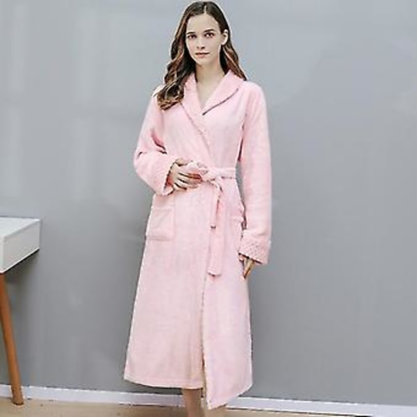 Mænd Kvinder Vinter Morgenkåbe Badekåbe Varmt Tykt Fleece Kåber Loungewear (L Lys Rosa Kvinder)