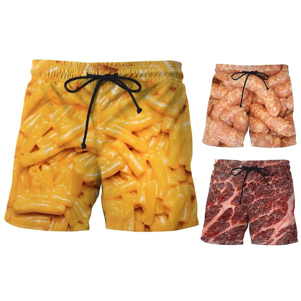Korvtryck herrshorts breda ben elastisk midja dragsko matshorts.L.Vinröd