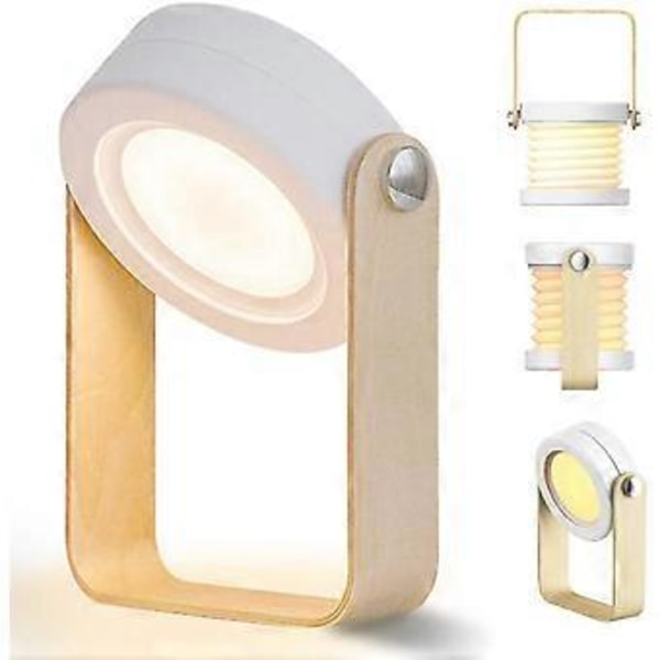 Touch LED Sänglampa Dimbar Vintage Skrivbordslampa med Trähandtag 3 Ljusstyrkenivåer Bärbar Hopfällbar Bordslampa med Funktion